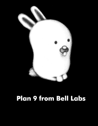 A cute bunny named Glenda and text which say 'Plan9 from Bell Labs'